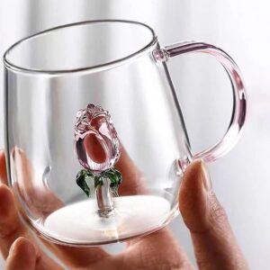 Double Glass Inside 3D Rose Tea Cup 400ml